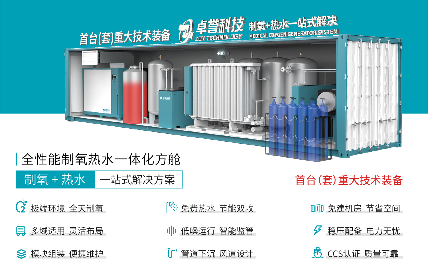 卓誉全性能制氧热水一体化方舱